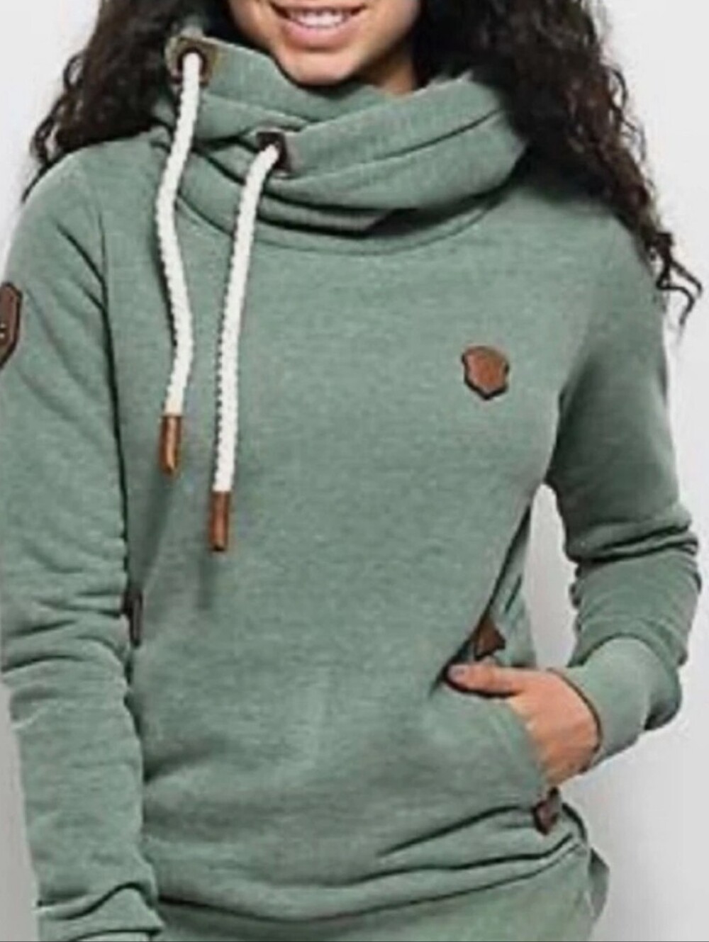 Naketano Olive Green Cowl Neck Sweater Hoodie Drawstring Pockets Outdoors Sz XL